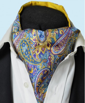 Fine Silk Bells of St Clements Paisley Pattern Cravat in French Blue